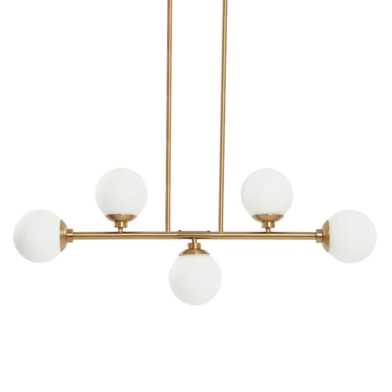 Hello Honey® Robert Stevenson Lighting Lorne 34" Brushed Gold 5-Light Metal and Frosted Glass Chandelier